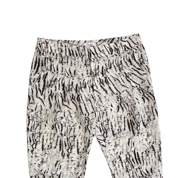 Parker ruched cropped Devlin pants pleated front pockets tiger print green sz 8 - Picture 7 of 15